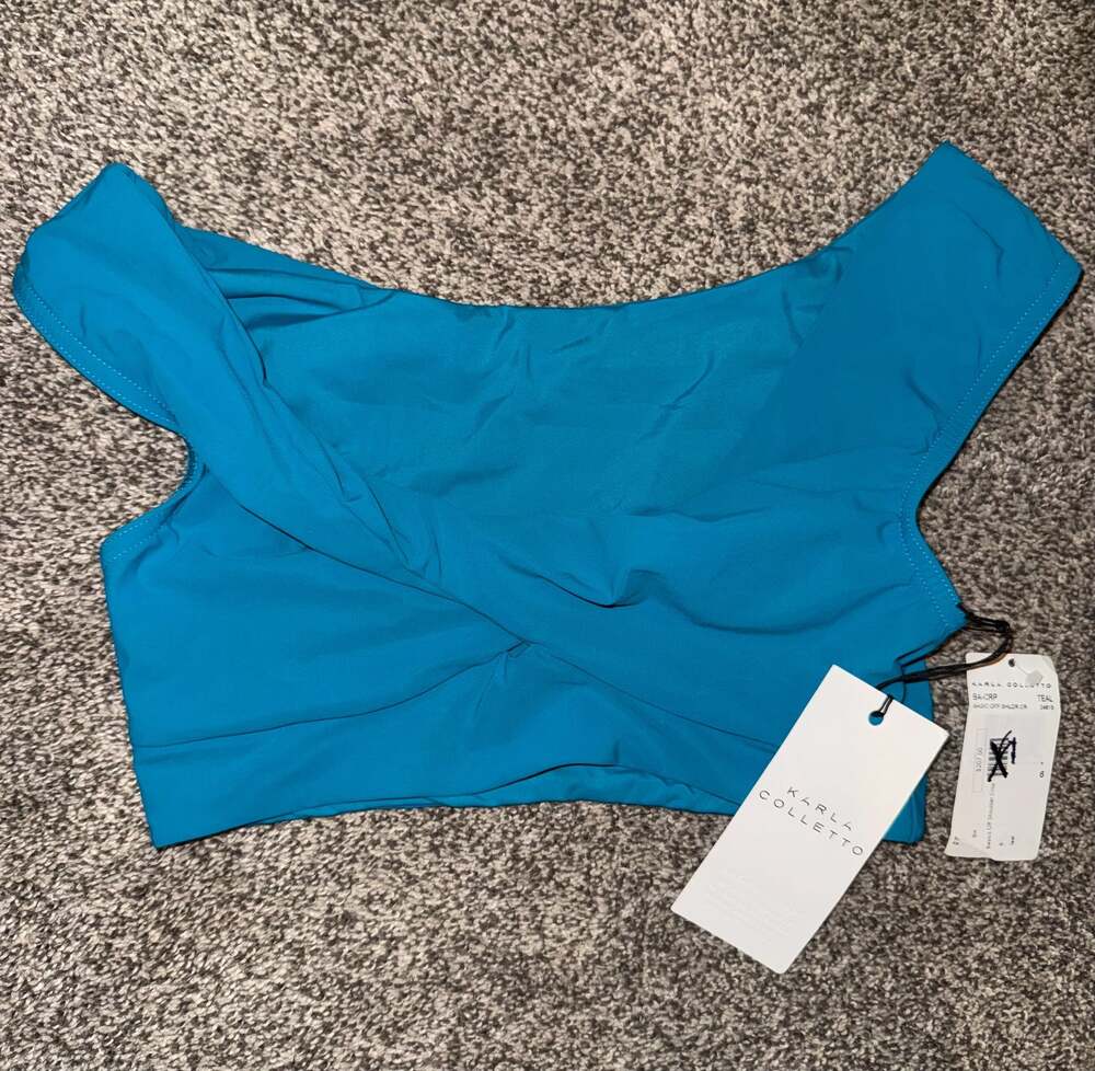 Karla Colletto Basics Off Shoulder Crop Top Teal Size 6